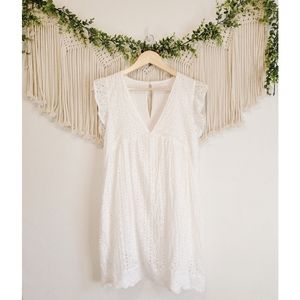 PINK LILY White Floral Eyelet Mini Dress sz L